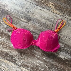 2 for $20 sale; EUC Xhiliration pink lacey double strap push-up bra - 32C